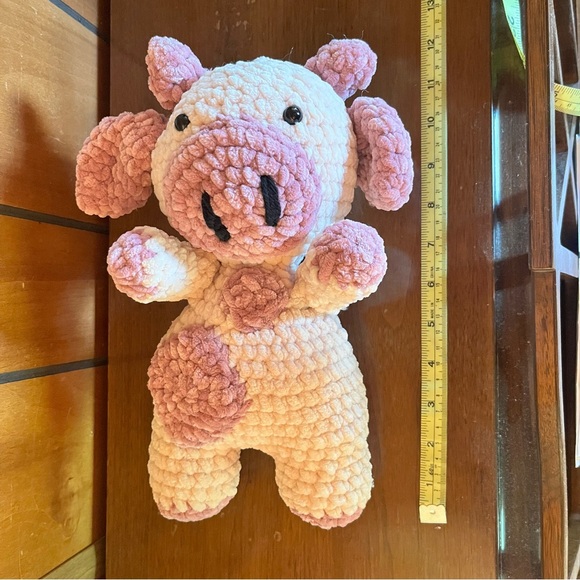 🐮Handmade Amigurumi Crocheted Pink and Beige Cow Plush🐮 - Picture 5 of 6